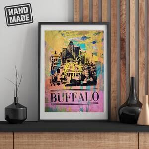 The 'Bres'. Monoprint Poster of the Buffalo, NY Skyline. 13 x 19". OOAK!